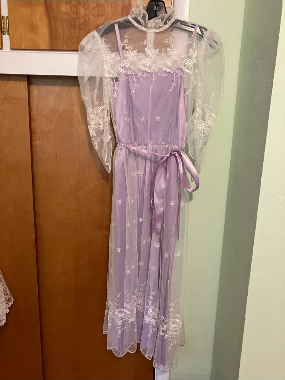 Vintage 1980s Victorian Revival Lavender Lace Maxi Dress